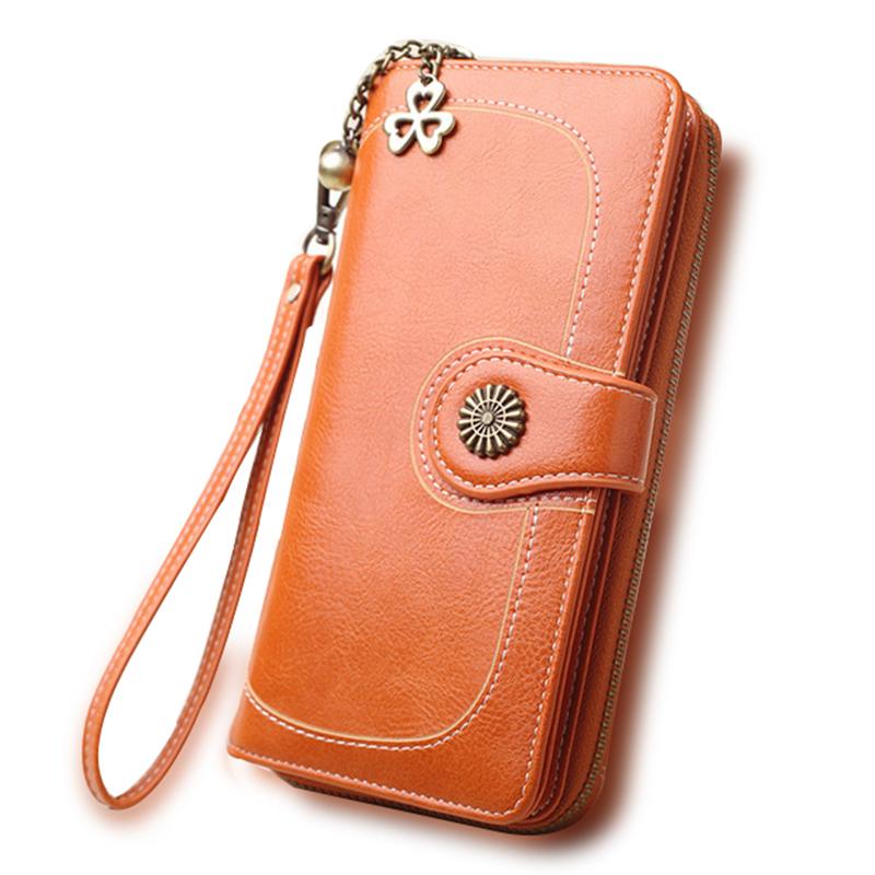 Split Leather Long Wallet for Women - Orange - Women's Wallet - Carvan Mart