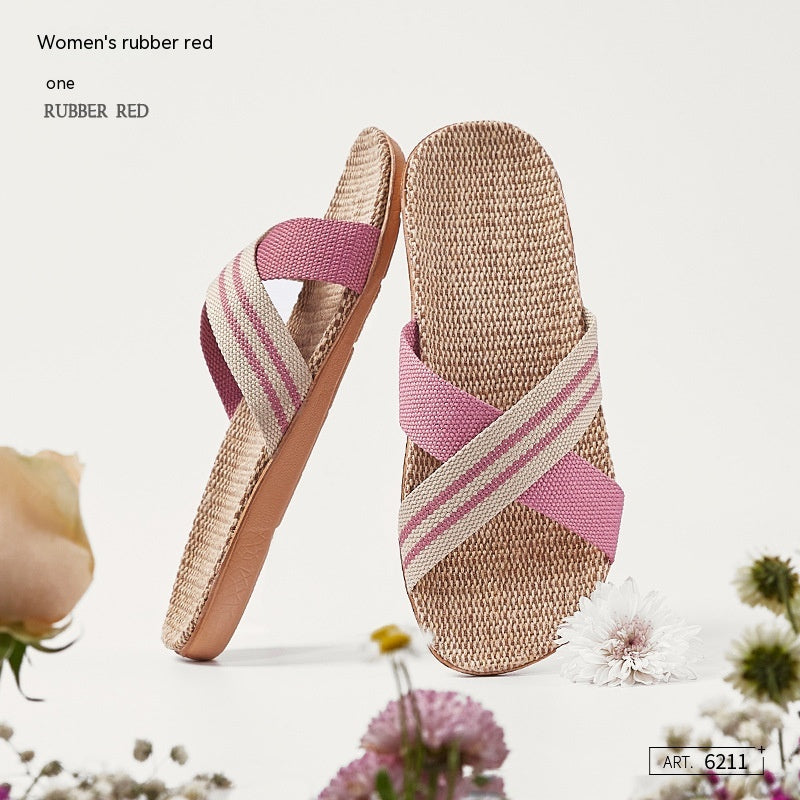 Women's Cross Linen Slippers - Rubber Red - Women's Slippers - Carvan Mart