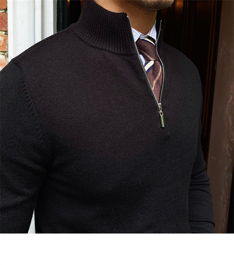 Men's Stand-up Collar Zipper Knit Long-sleeved Sweater - - Men's Sweaters - Carvan Mart