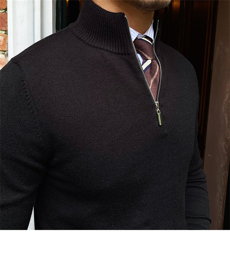 Men's Stand-up Collar Zipper Knit Long-sleeved Sweater - Carvan Mart