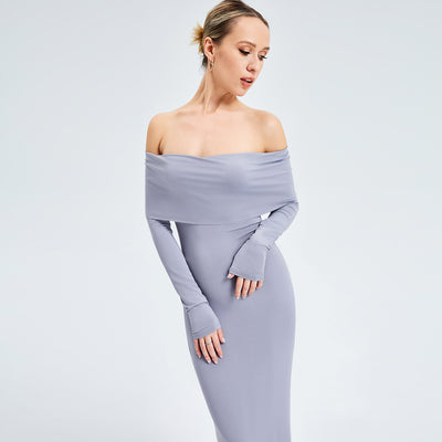 Elegant Off-shoulder Long-sleeved Long Dress - Carvan Mart