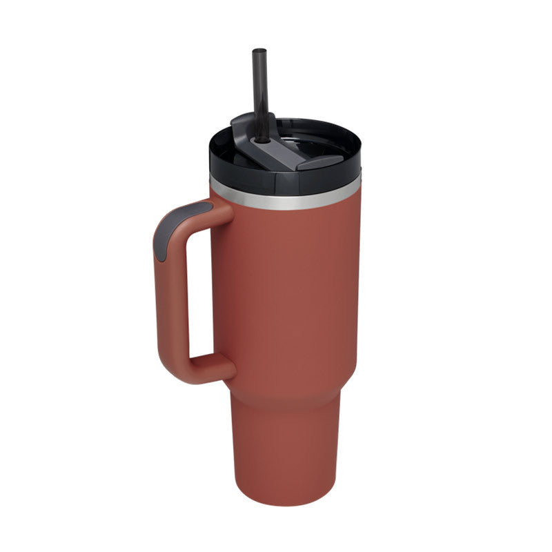 Valentines Day Gift Thermal Mug Straw Coffee Insulation Cup With Handle Portable Car Water Bottle Thermal Mug - Red rust 1200ML - Gift - Carvan Mart