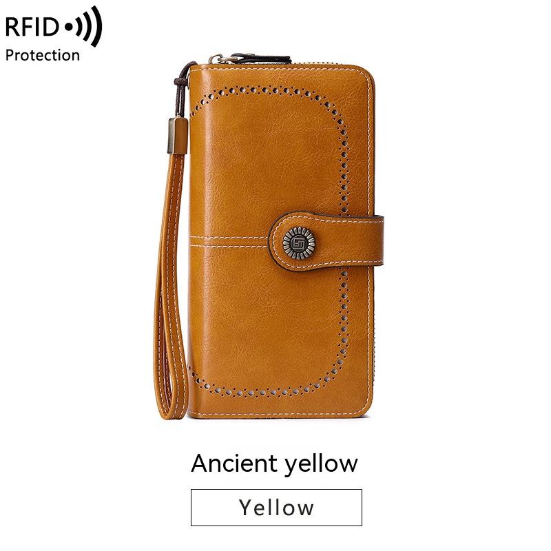 RFID Anti-magnetic Wallet Long Zipper Women's Large-capacity Handbag - Palaeo Yellow - Women's Wallet - Carvan Mart