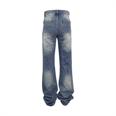 Washed High Street Flared Jeans Dark Blue - Carvan Mart