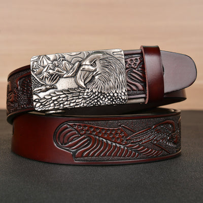 Men's Fashion Belt Eagle Wings Embossing - Coffee bronze buckle - Men's Belts - Carvan Mart