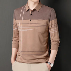 Modern Slim-fit Shirts Men's Long Sleeve Striped Lapel T-shirt - Carvan Mart