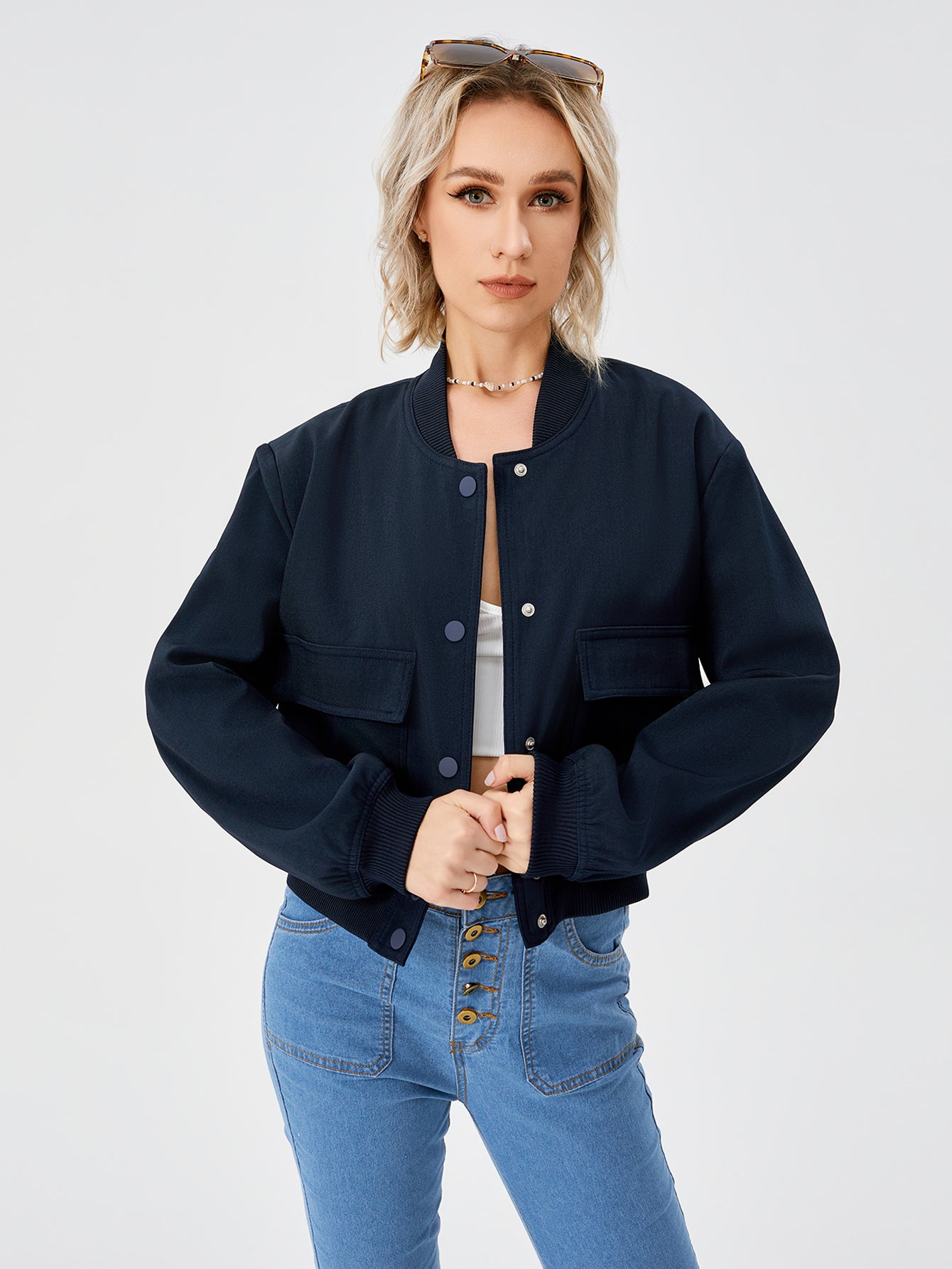 Women's Lightweight Cropped Bomber Jacket - Carvan Mart