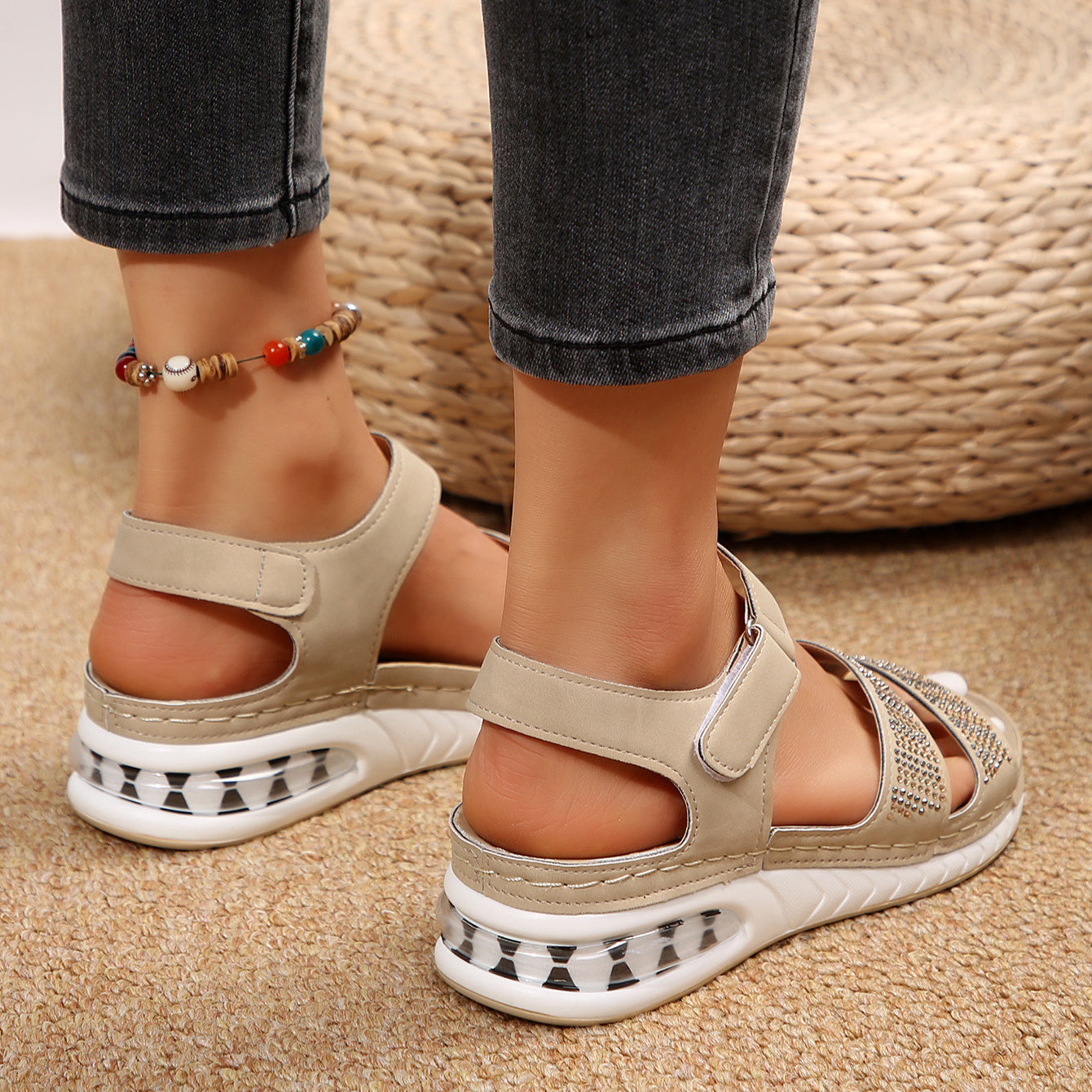 Rhinestone Wedges Sandals Air Cushion Beach Roman Sandals For Women - - Women's Sandals - Carvan Mart