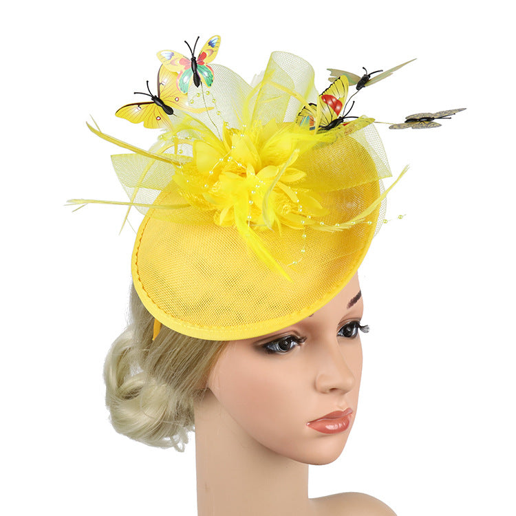 Tea Party Hat Three-dimensional Colorful Butterfly Charm Fascinator Hat - Carvan Mart