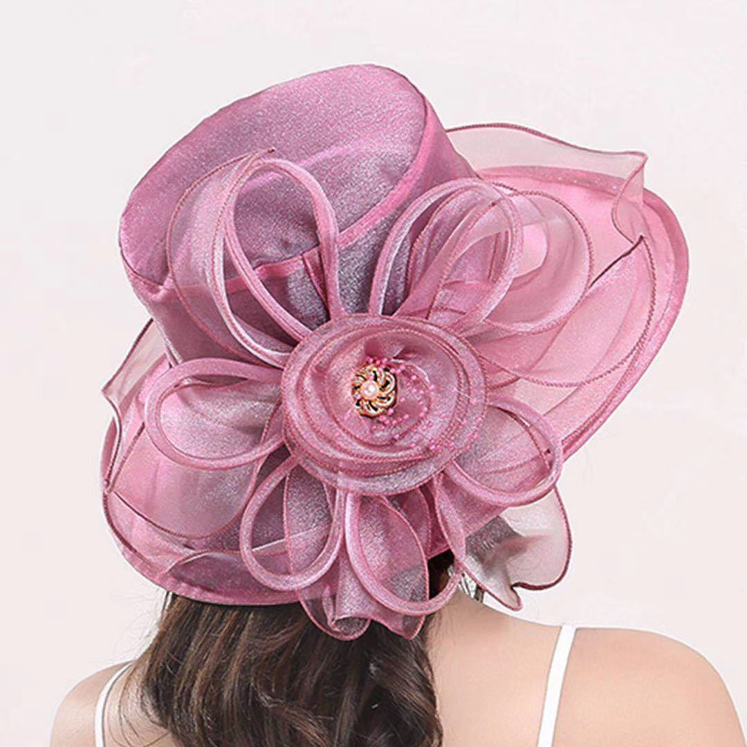 Fascinator Hat Gauze Flower Hat - Light Purple - Women's Hats & Caps - Carvan Mart