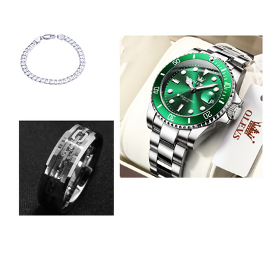 Watches Green Water Ghost Quartz Waterproof Men - Silver green - Men's Watches - Carvan Mart