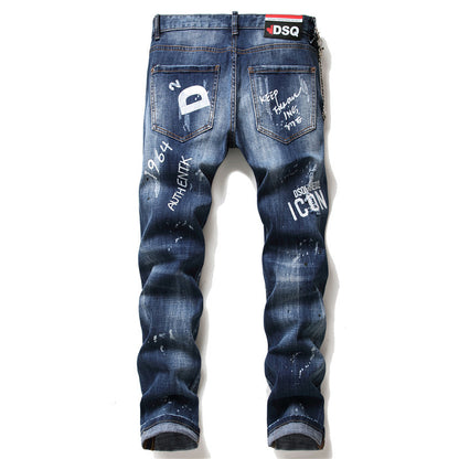men jeans famous D2 Men slim jeans pants mens denim trousers zipper blue hole Pencil Pants - Carvan Mart Ltd
