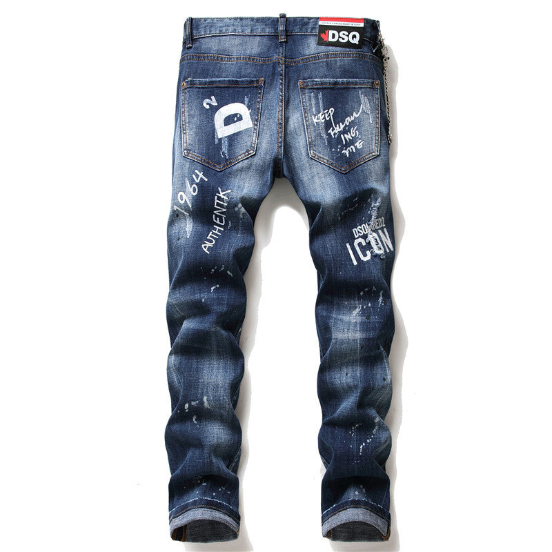 Men Jeans Pant Famous D2 Slim Jeans Pants Zipper Hole Pencil Pants - Carvan Mart