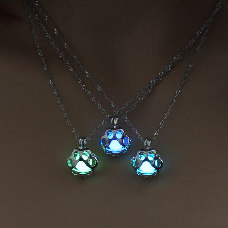 Fashion Jewelry Dog Paw Hollow Luminous Necklace - Carvan Mart