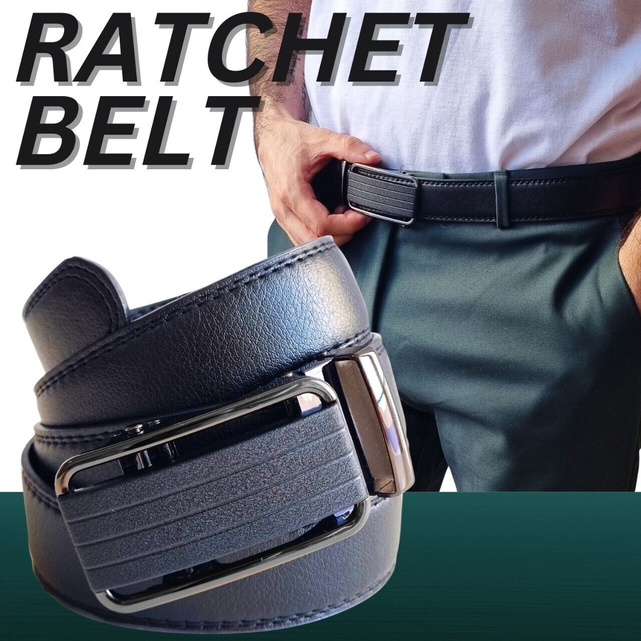 Microfiber Leather Mens Ratchet Belt Belts For Men Adjustable Size, Slide Buckle - - Men's Belts - Carvan Mart