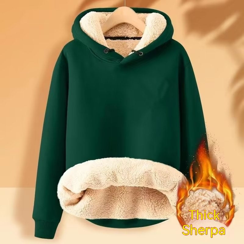 Men's Fleece Hoodie Winter Lined Padded Warm Keeping Loose Hooded Sweater - Carvan Mart