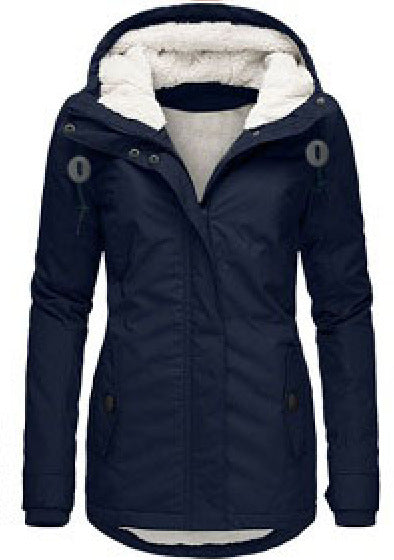 Mid-Length Hooded Cotton-Padded Jacket Women's Loose Coat - Navy Blue Hat String Clip - Women's Coats & Jackets - Carvan Mart