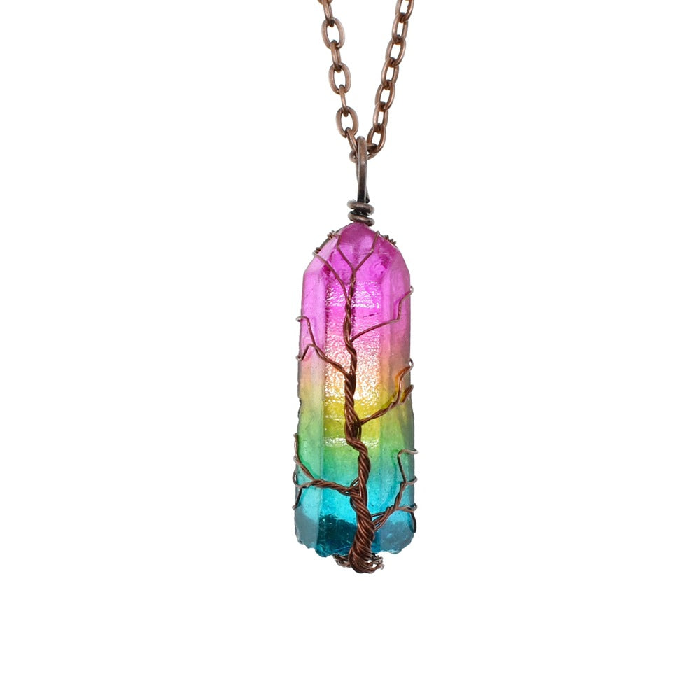 Modern Acrylic Resin Necklace Crystal Pillar Tree Of Life Pendant Necklace - Carvan Mart