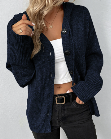 Solid Color Hooded Single-breasted Sweater Women's Cardigan Coat - Carvan Mart