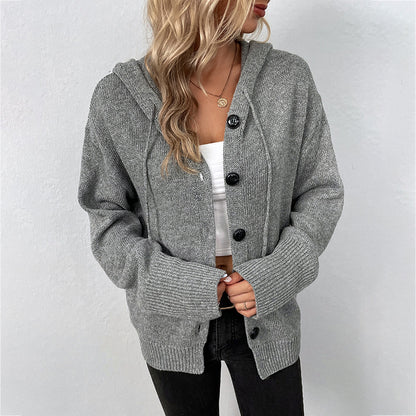 Solid Color Hooded Single-breasted Sweater Women's Cardigan Coat - Carvan Mart Ltd