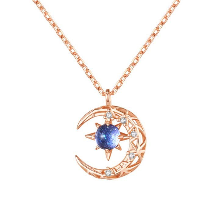 Female Trendy Necklace Explosive Style Star And Moon Necklace - Rose Gold - Necklaces - Carvan Mart