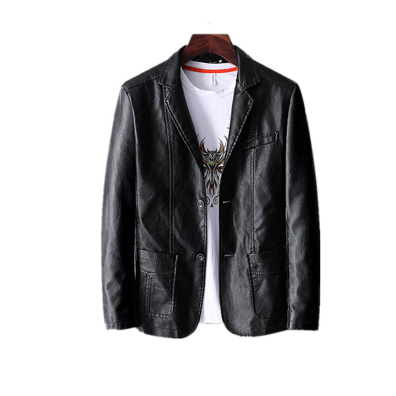 Leather Men's Autumn And Winter Jacket Thin Lapel - Carvan Mart