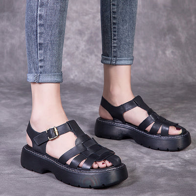 Leather Fisherman Sandals Women's Summer Retro Hollow - Carvan Mart