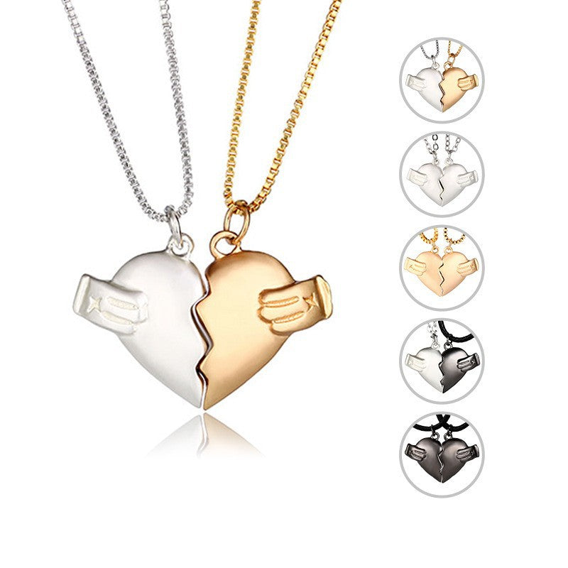 Creative Magnet Love Necklace 2pcs Heart-broken Shape Necklace Men And Women Jewelry