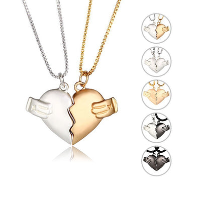 Creative Magnet Love Necklace 2pcs Heart-broken Shape Necklace Men And Women Jewelry - Carvan Mart
