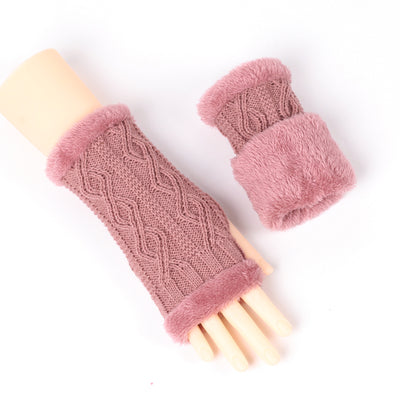 Rhombus Short Knitted Plus Fluff Thick Gloves - Carvan Mart