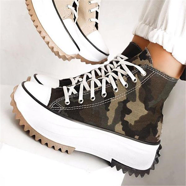 Women's Run Hike Hi Viscose Platform Canvas Shoes - Trendy High-Top Sneakers - Camouflage - Women's Shoes - Carvan Mart