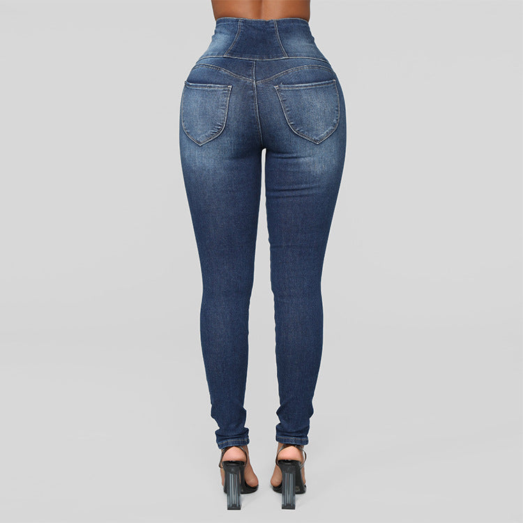 High Waist Slim Jeans for Women - Sexy Dark Denim Pencil Pants - - Women's Jeans - Carvan Mart