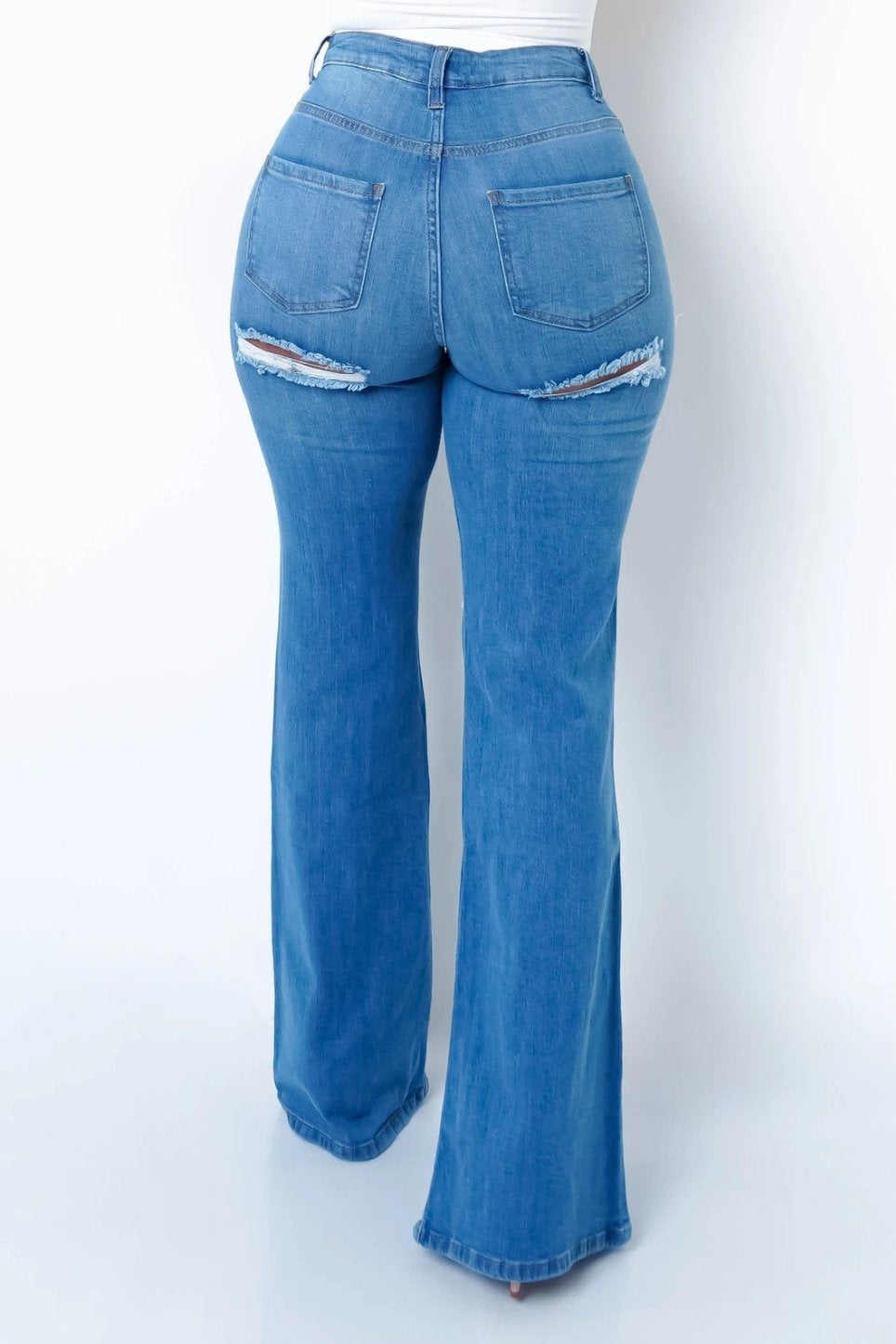 New style elastic ripped flared pants jeans women - Carvan Mart Ltd