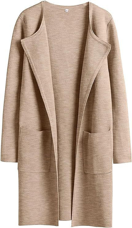 Women's Woolen Coat With Pockets Autumn And Winter Temperament Slim Fit Mid Length Jacket Comfortable Casual Lapel Coat - Apricot - Women's Coats & Jackets - Carvan Mart