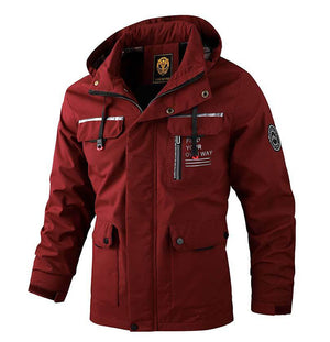 Men's Casual Hooded Jacket Parka Autumn And Winter Warm Solid Color Windproof Coat Outdoor Clothes With Multiple Pockets - Red - Men's Jackets & Coats - Carvan Mart