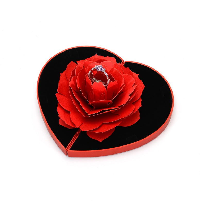 3D Love Box Heart-shaped Rose Flower Rotating Ring Box - - Gift - Carvan Mart