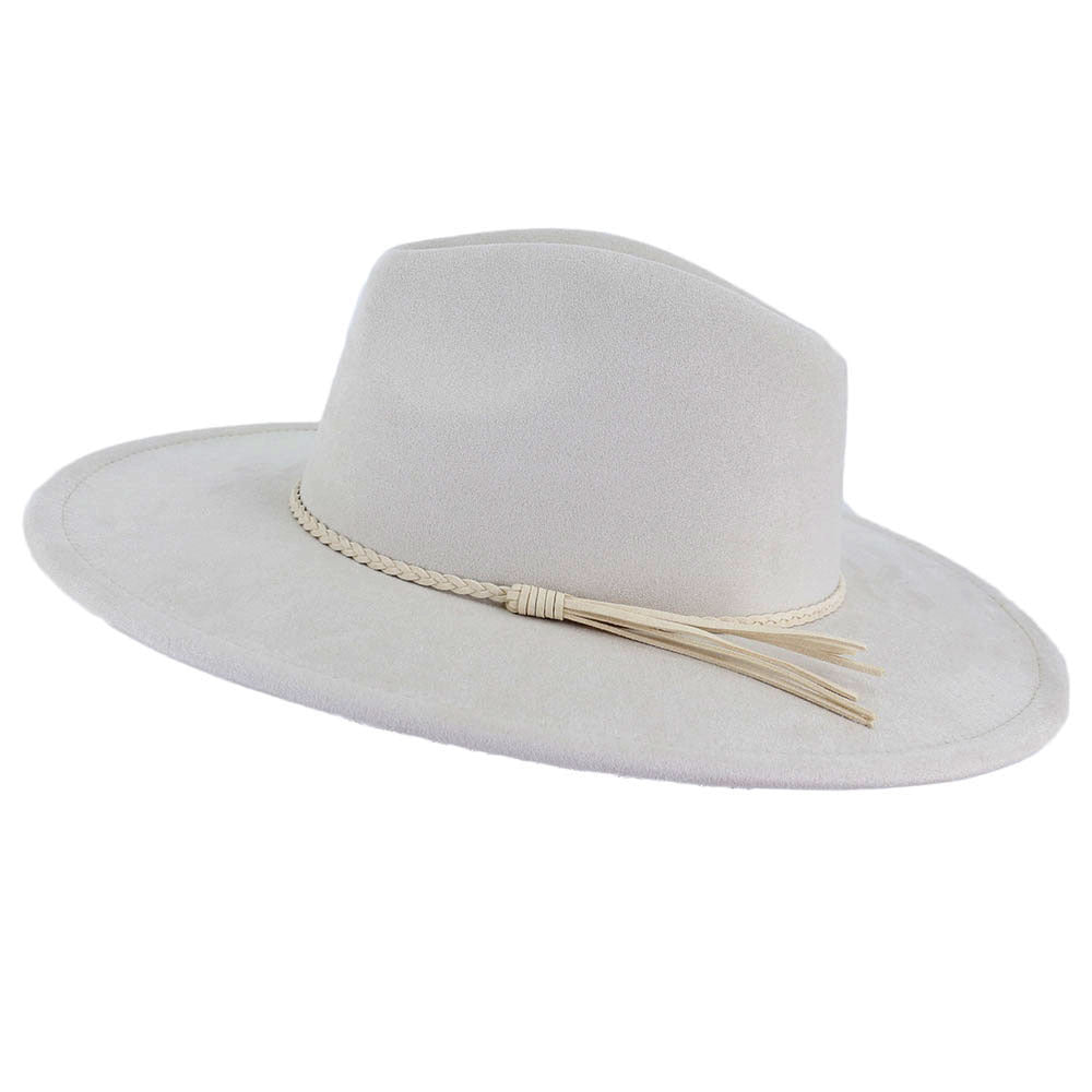 Jazz Women's 10cm Brim Suede Peach Top Tassel Hat - Beige M56 58cm - Women's Hats & Caps - Carvan Mart