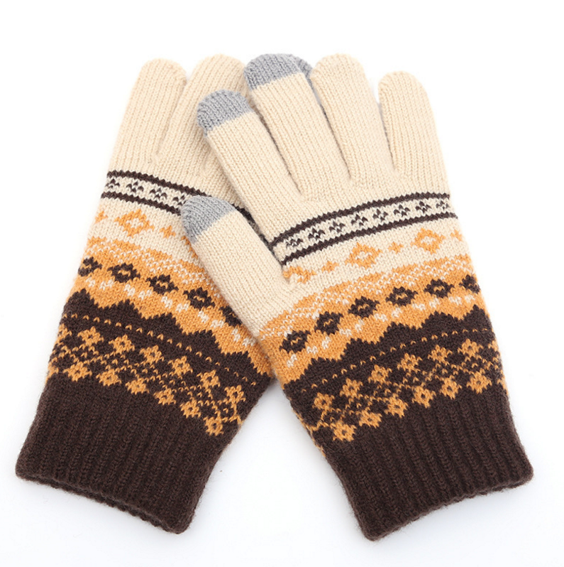 Couple knitted gloves touch screen gloves - Khaki D - Women Gloves & Mittens - Carvan Mart