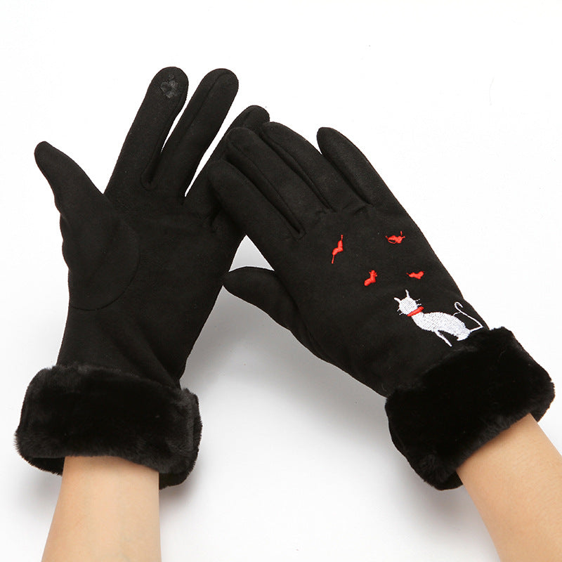 Gloves women winter suede gloves - Black One size - Women Gloves & Mittens - Carvan Mart