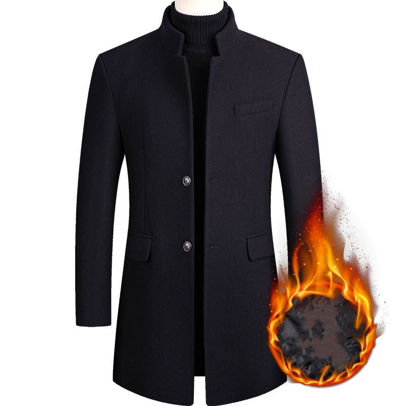 Men's Wool Coat Medium Length Leisure Suit Coat - Navy Blue thicken - Men's Jackets & Coats - Carvan Mart