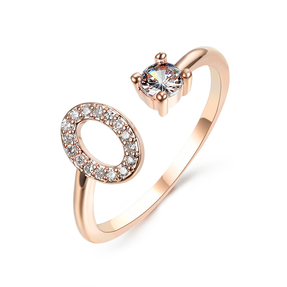 Letter Ring Fashion Jewelry Elegant Rings - Rose gold O - Women's Rings - Carvan Mart