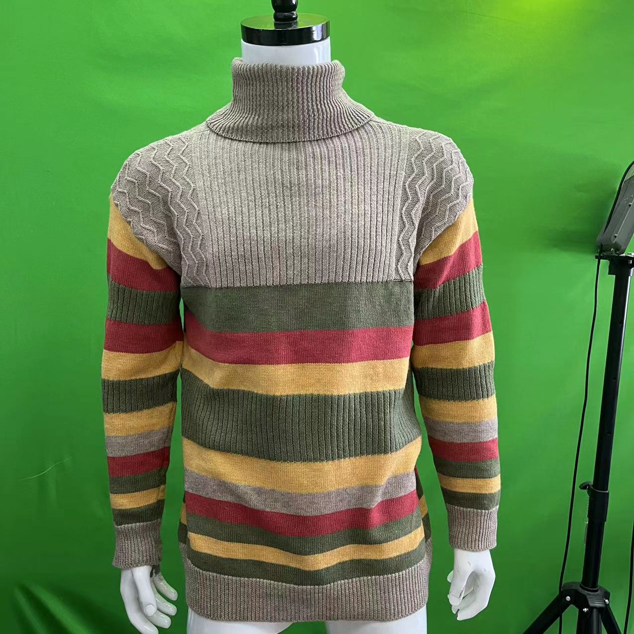 Men's Turtleneck Sweater Winter Lapel Color Matching Knitted Jumper - Carvan Mart