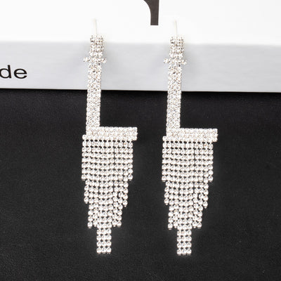 Fashion Jewelry 925 Silver Needle Ornaments Rhinestone Letter B Earrings Banquet Tassel Ear Ornaments Earrings - Silver L - Earrings - Carvan Mart