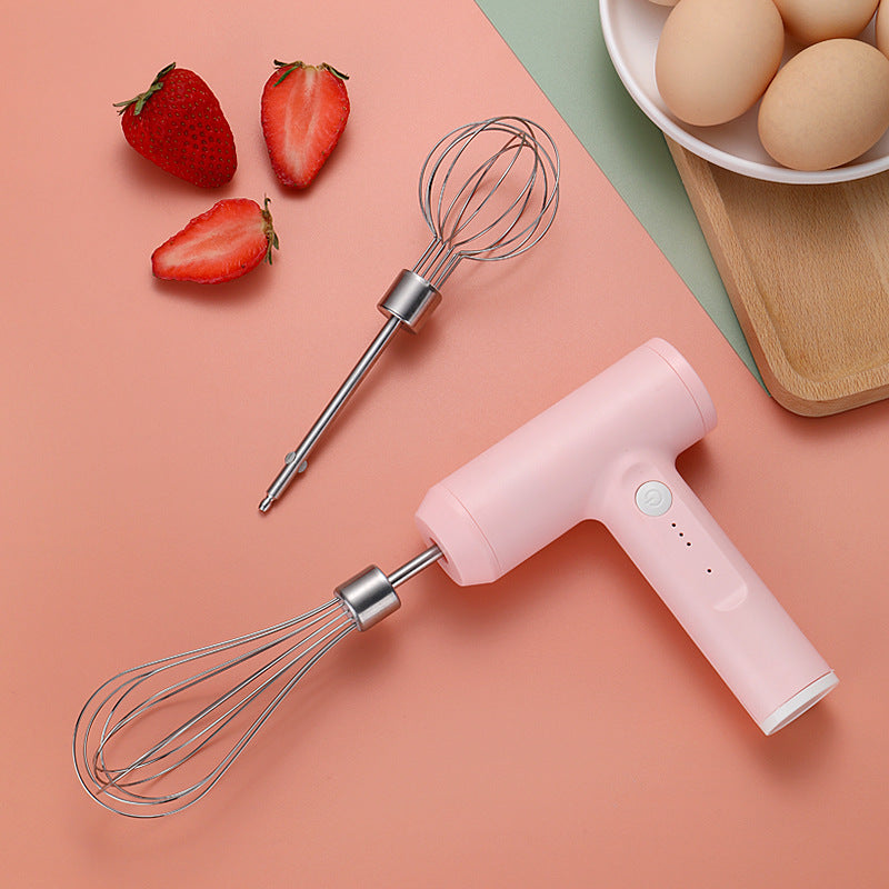 Electric Egg Beater With 2 Wire Beaters Portable Food Blender Whisk 3 Speeds Handheld Food Mixer ,USB Rechargeable Handheld Egg Beater - Pink - Compact Blenders - Carvan Mart
