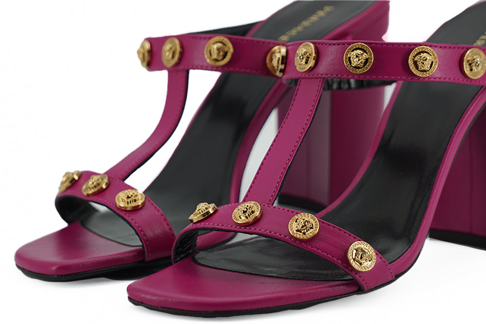 Versace Elegant Purple Calf Leather High Sandals - - - Versace