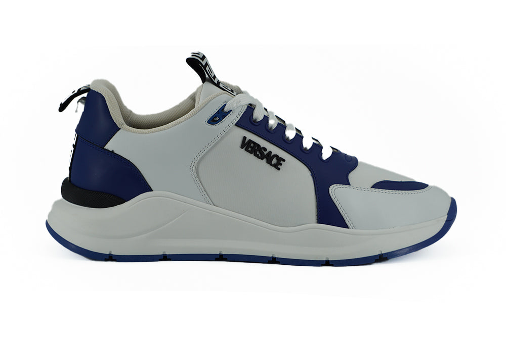 Versace Elegant Blue and White Leather Sneakers - - - Versace