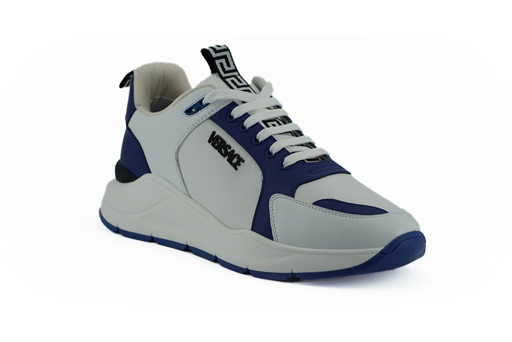 Versace Elegant Blue and White Leather Sneakers - - - Versace