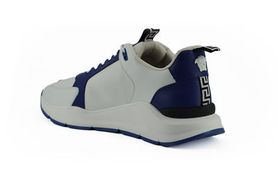 Versace Elegant Blue and White Leather Sneakers - - - Versace