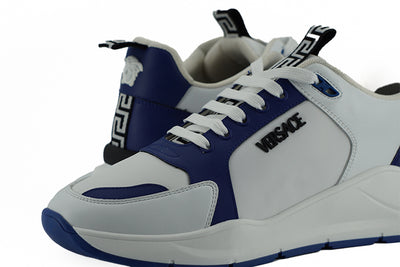 Versace Elegant Blue and White Leather Sneakers - - - Versace