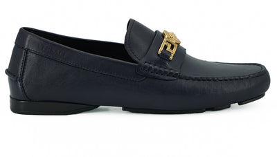 Versace Elegant Navy Blue Calf Leather Loafers - - - Versace